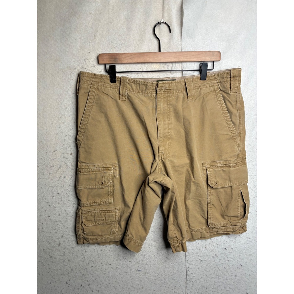 Eddie Bauer Mens Tan Khaki Cotton Cargo Shorts Size 36 Outdoor Hiking Casual